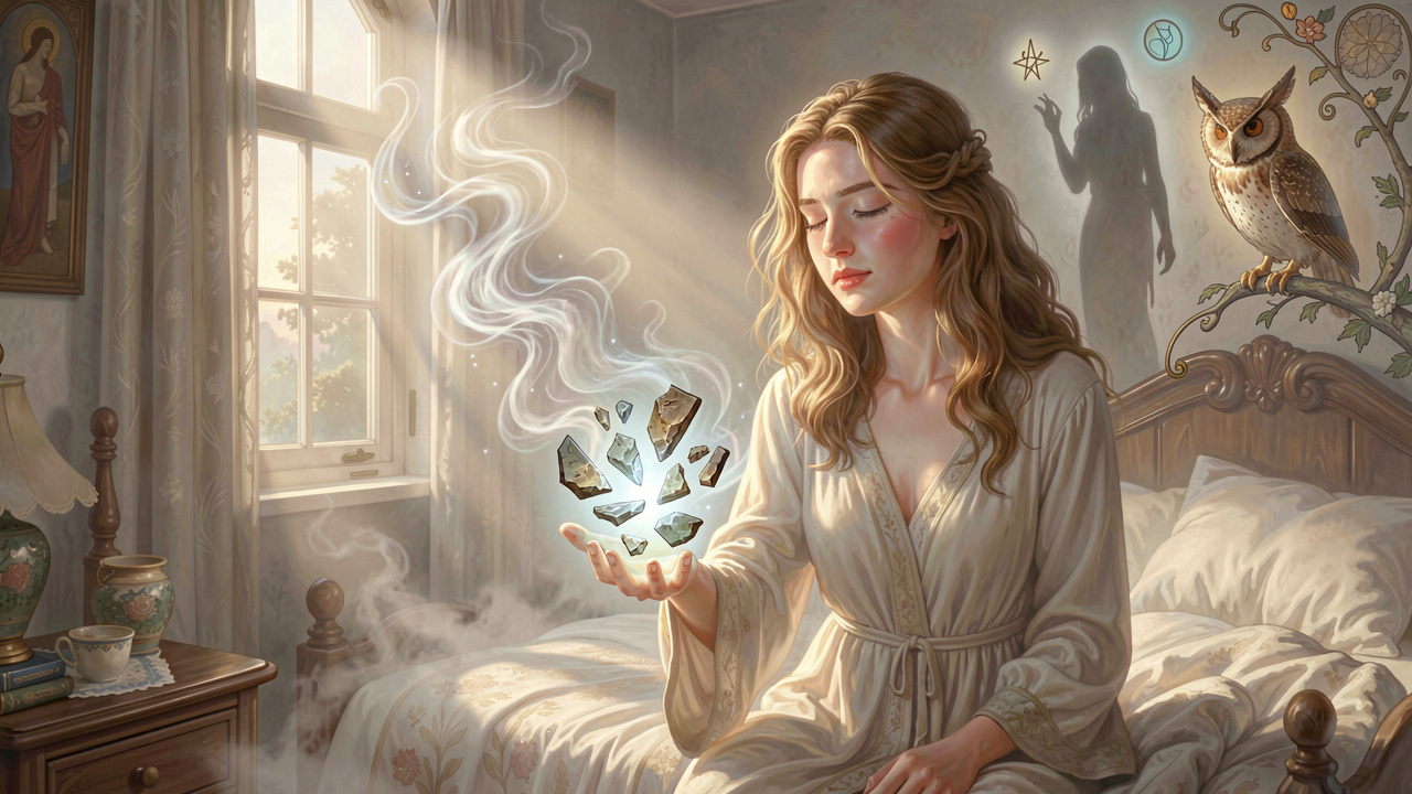 Ethereal woman grasping fading dream memories at dawn, symbolizing why we forget dreams and how to remember them