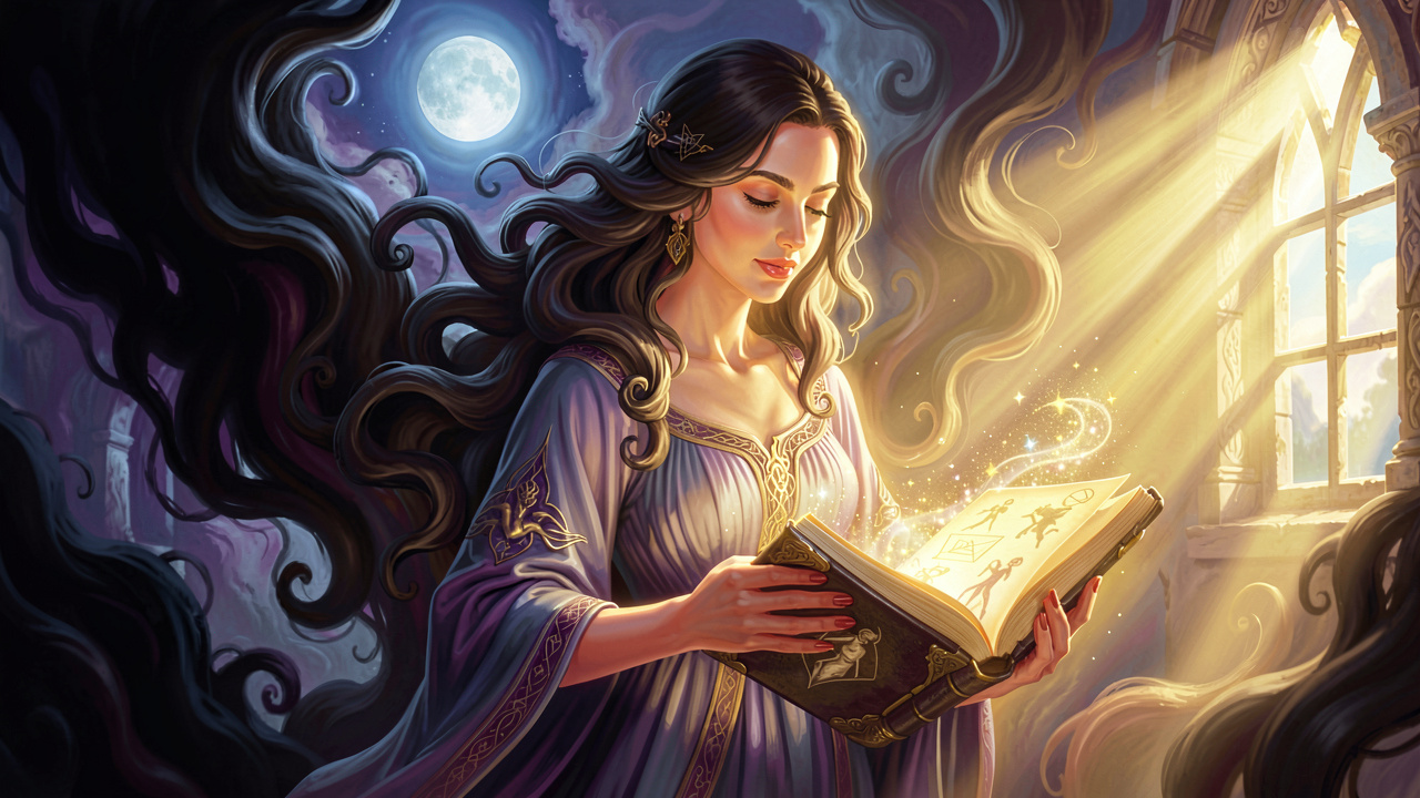 Ethereal concept art of self-reflection transforming nightmares into empowering light and insights