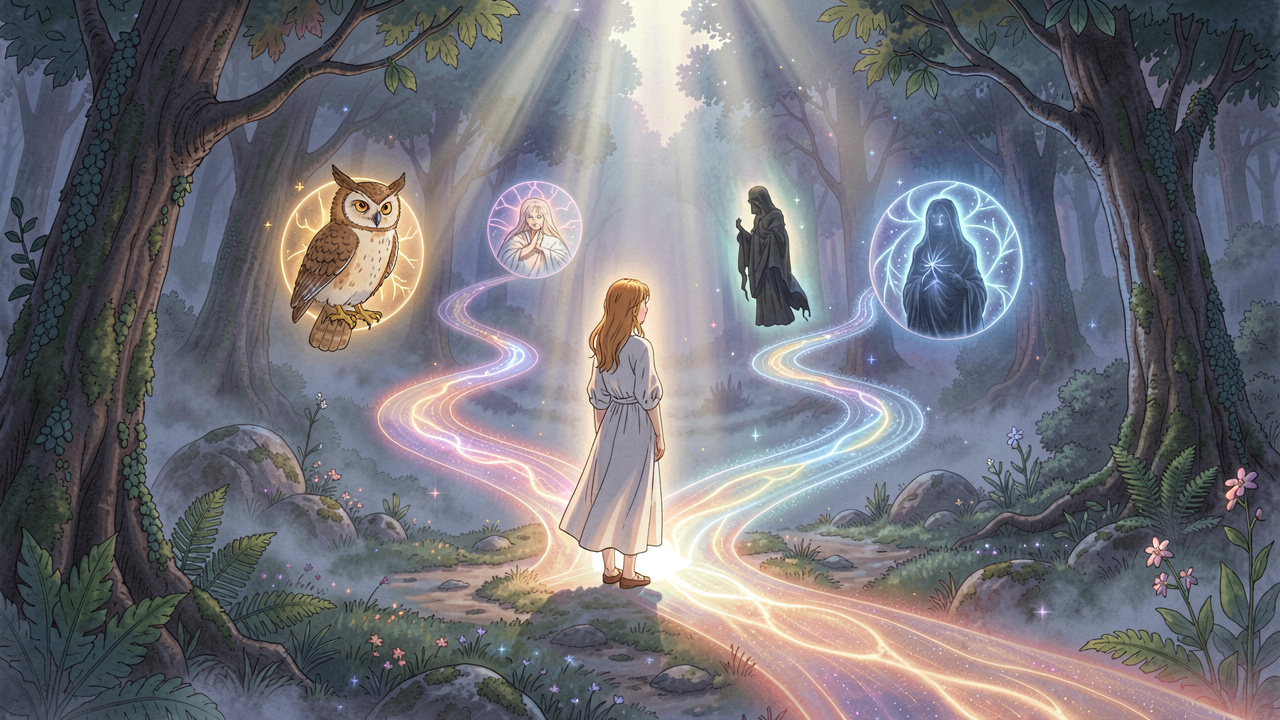 Ethereal dream crossroads symbolizing subconscious signals for navigating life transitions